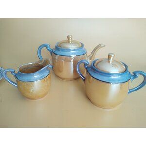 TT Takito Hand Painted Japanese Lusterware Teapot Creamer & Sugar Set 1950's